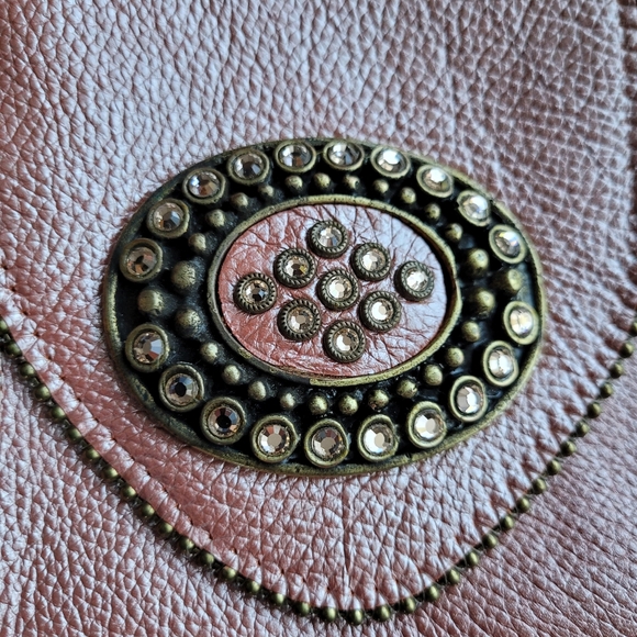 Leatherock Medallion Rhinestone Studded Chain Crossbody Purse Phone Bag - Picture 5 of 15